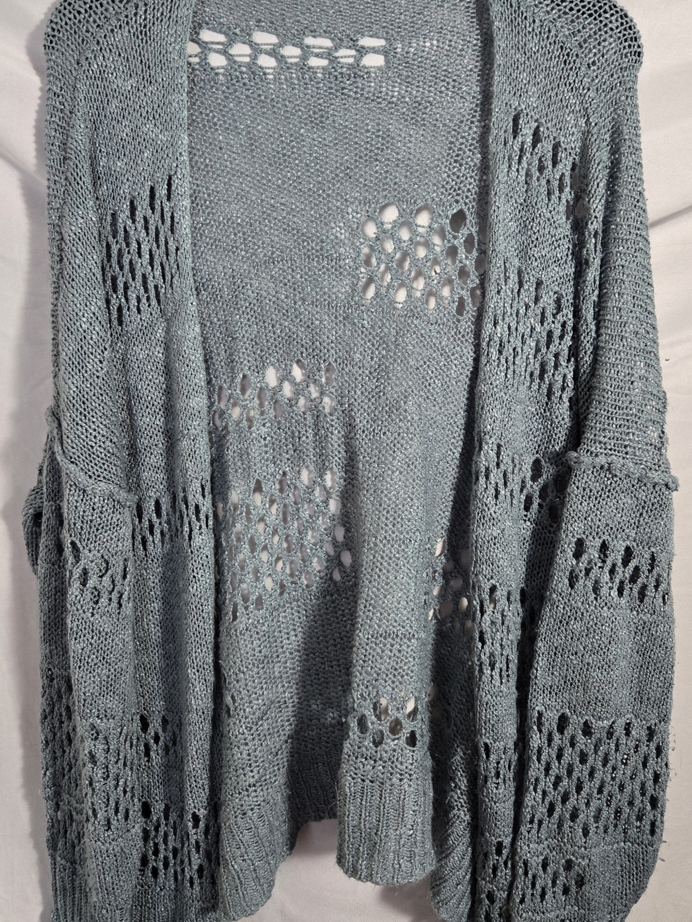 Open-Knit Green Blue Women's Cardigan Sweater